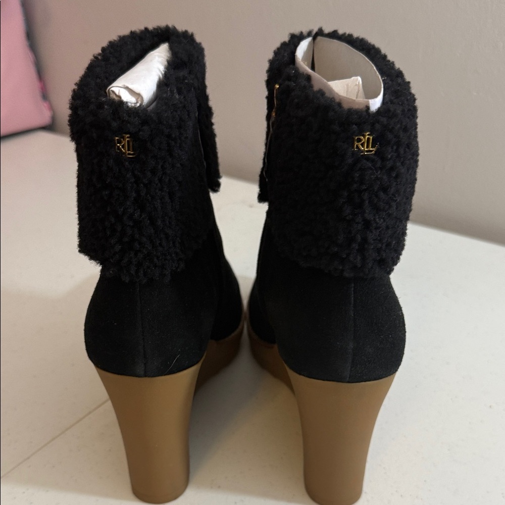 Lauren Ralph Lauren Black Suede Wedge Boots - Picture 5 of 5